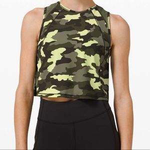 Lululemon Sculpt Tank Top Size 4 Green Yellow Camo Mesh
